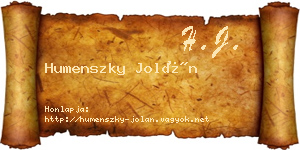 Humenszky Jolán névjegykártya